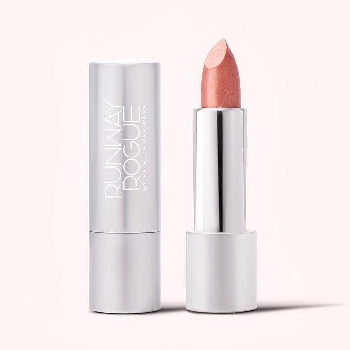 Glamour Crème | A Frosted Blushing Peach Lipstick With Gold and Rose Shimmer (runwayroguebeauty.com/Glamour Crème | A Frosted Blushing Peach Lipstick With Gold and Rose Shimmer)