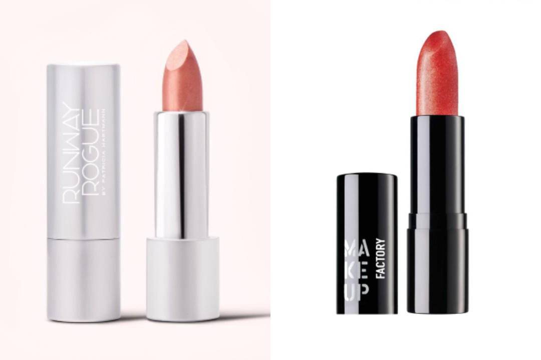 Glamour Crème | A Frosted Blushing Peach Lipstick With Gold and Rose Shimmer dan Makeup factory Shimmer Lip Stick (runwayroguebeauty.com/Glamour Crème | A Frosted Blushing Peach Lipstick With Gold and Rose Shimmer | make-up-factory.com/Makeup factory Shimmer Lip Stick)