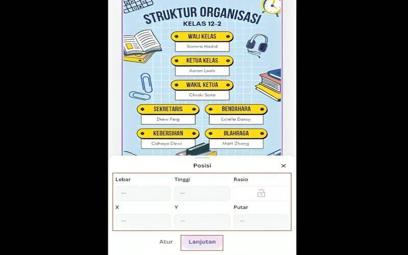 cara membuat struktur organisasi kelas di Canva (dok. pribadi/Jubaedah Haryani)