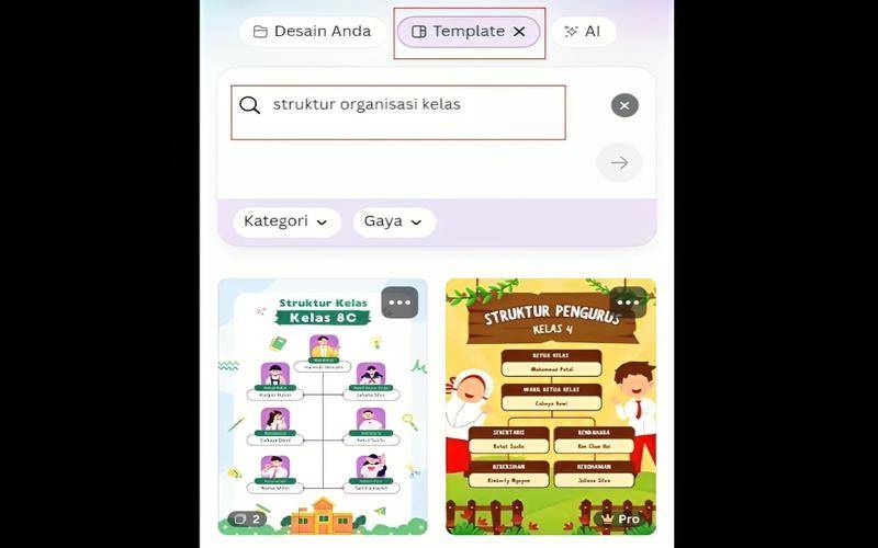 cara membuat struktur organisasi kelas di Canva (dok. pribadi/Jubaedah Haryani)