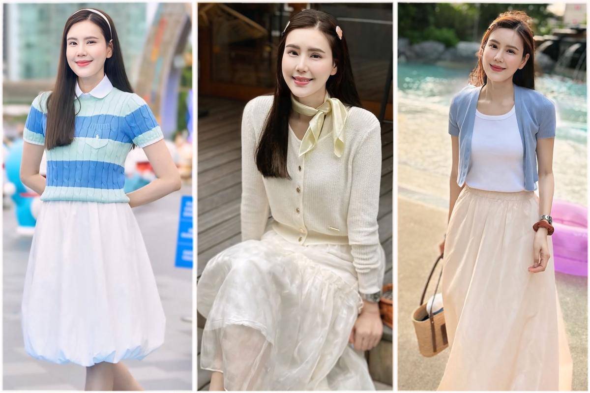 potret ide styling OOTD pakai sweater ala Jeab Pijittra 
