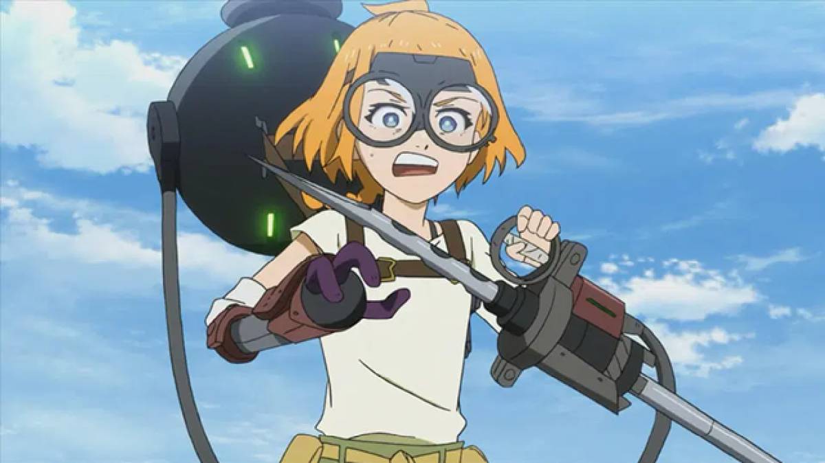Natsume menggunakan senjata dari rongsokan.