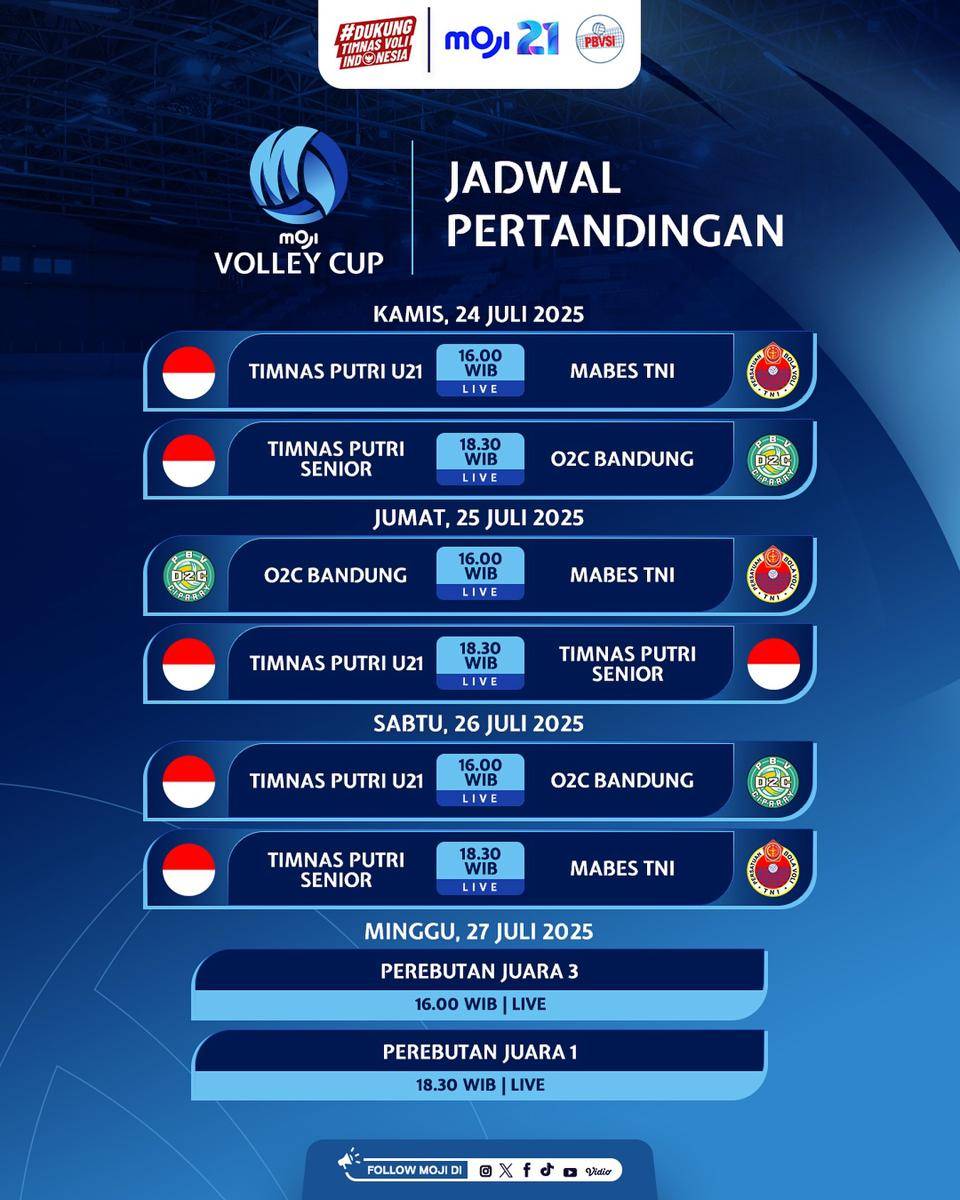 Jadwal Moji Volley Cup 2025 dari 24–27 Juli 2025