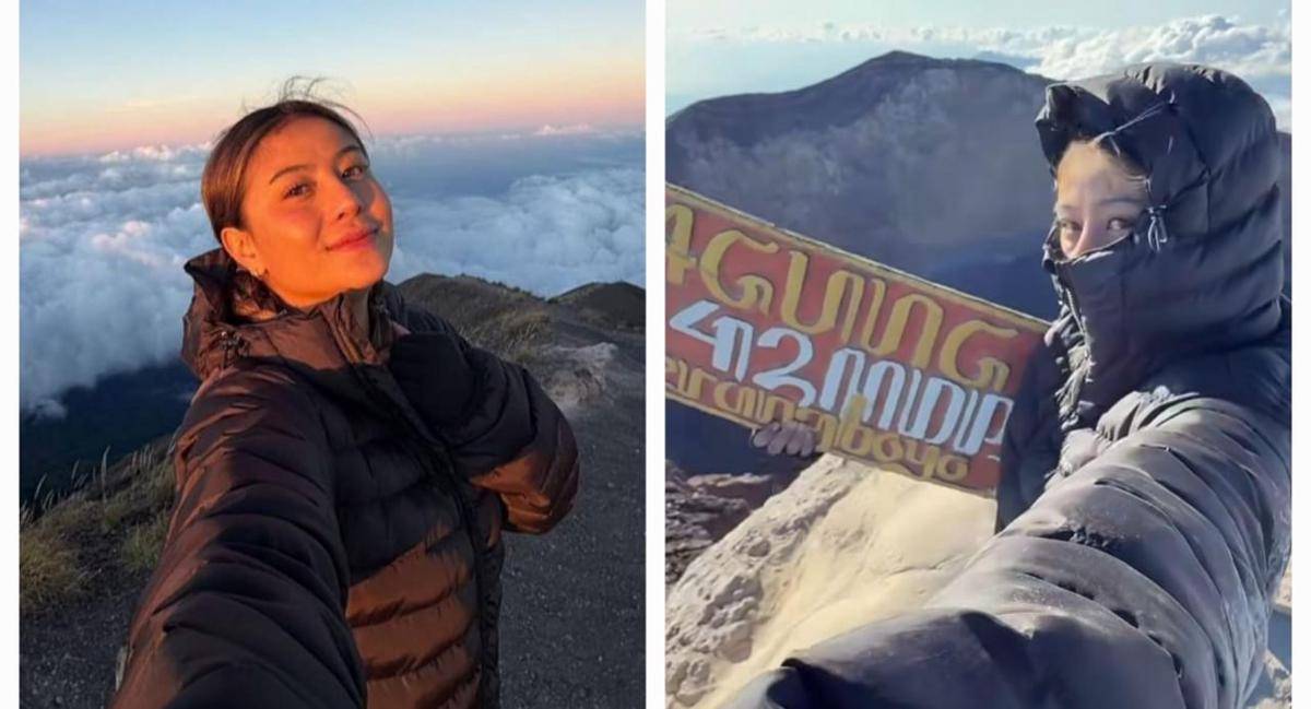 10 Potret Karin Novilda Mendaki Gunung Agung, Minta Jaga Kebersihan