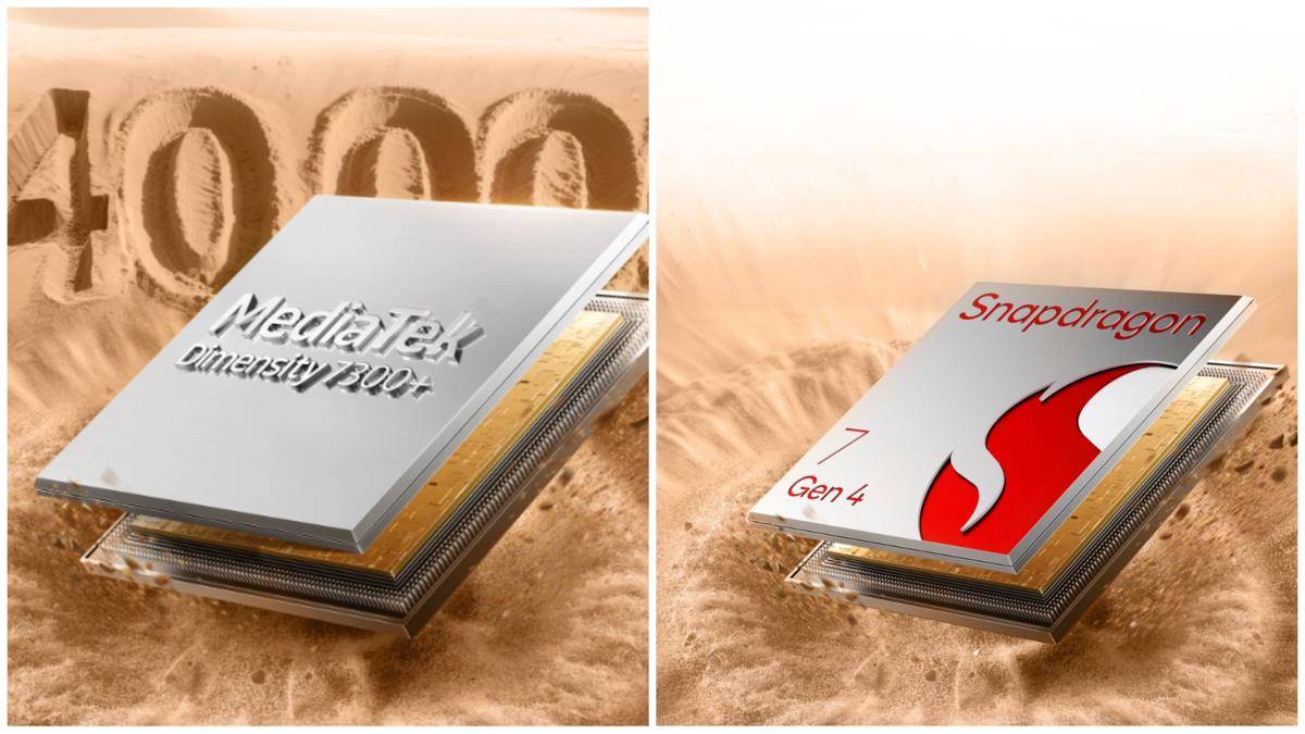 ilustrasi realme 15 5ilustrasi prosesor MediaTek Dimensity 7300+ (kiri) dan Qualcomm Snapdragon 7 Gen 4 (kanan) (realme.com)G dengan layar 144Hz (realme.com)