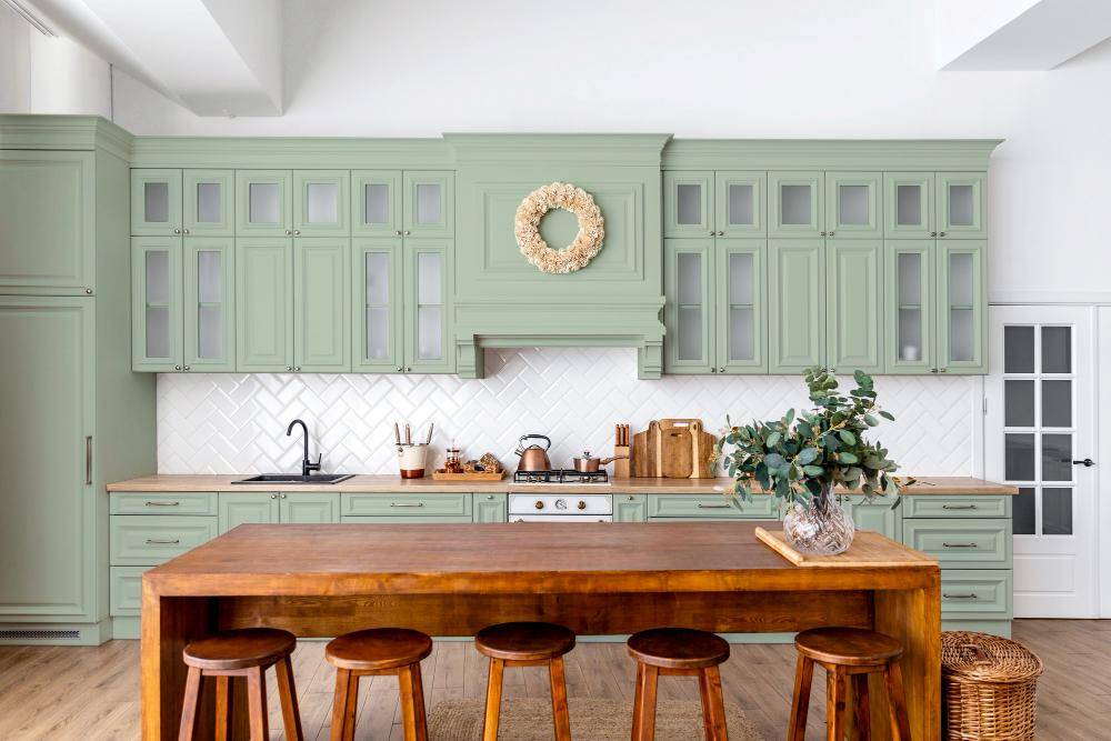 ilustrasi dapur warna hijau sage