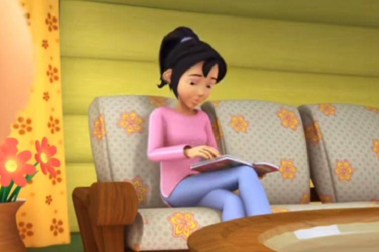 Kak Ros membaca buku di waktu luangnya (dok. Les' Copaque Production/Upin & Ipin)