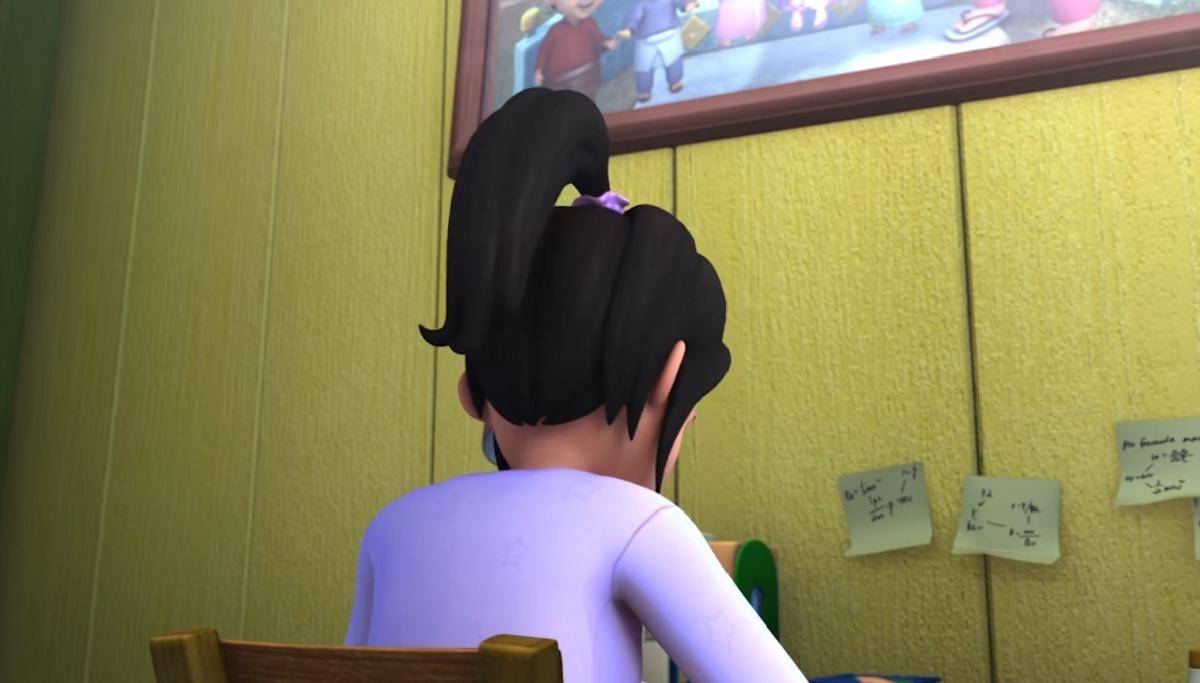 Kak Ros mengerjakan sesuatu di meja belajarnya (dok. Les' Copaque Production/Upin & Ipin)