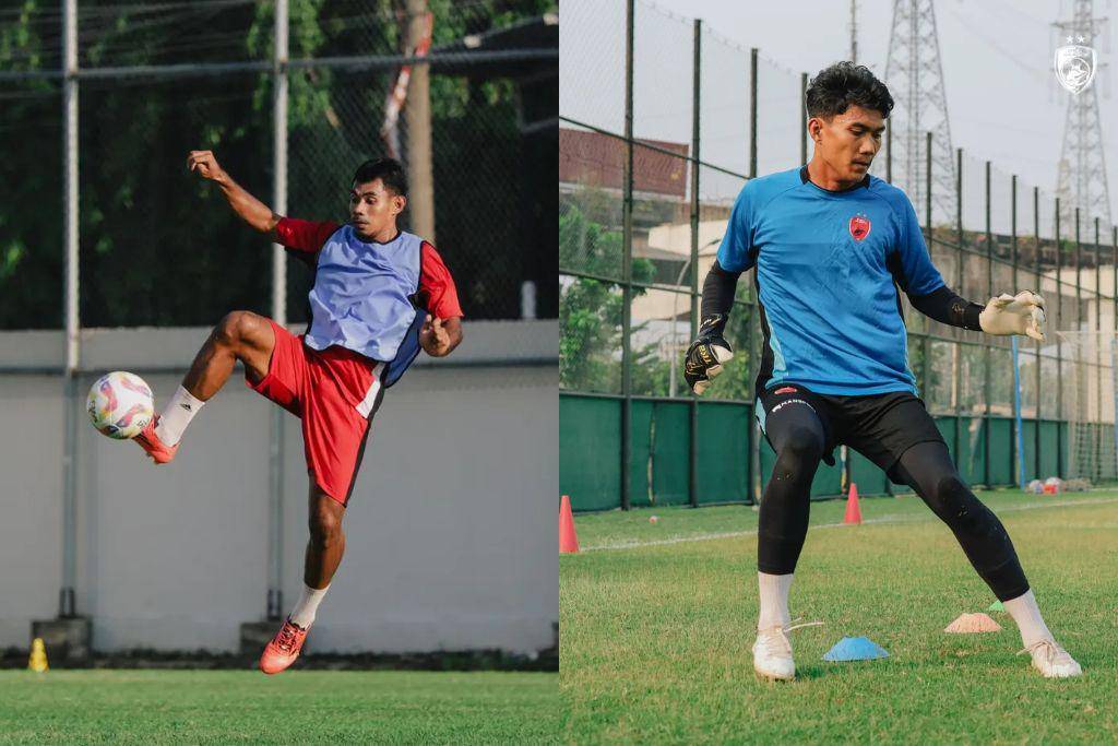 Pemain PSM Makassar, Syahrul Lasinari (kiri) dan Hilmansyah (kanan), dalam sesi latihan pada Juli 2025. (Instagram.com/psm_makassar)