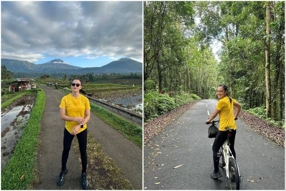 10 Potret Ririn Ekawati Jogging di Desa Jatiluwih Bali