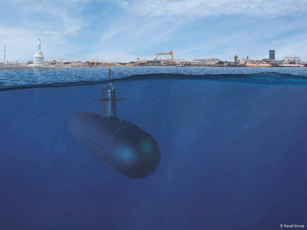 Ilustrasi kapal selam Scorpene yang akan dibuat di PT PAL, Surabaya. (Dokumentasi Naval Group)