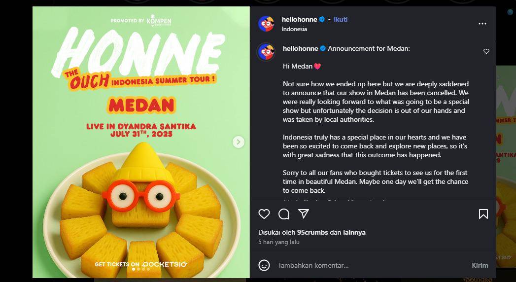 Konser Honne, Pemkot Medan Sebut Dibatalkan Penyelenggara