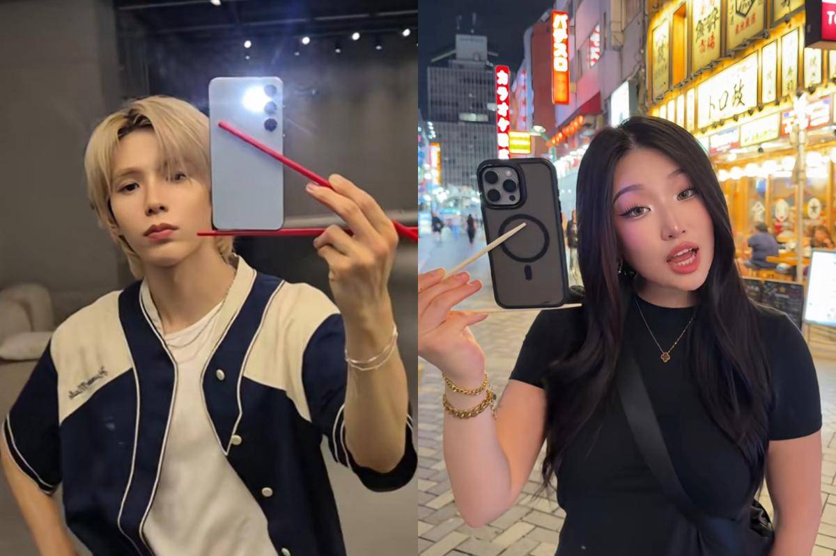 Tren Chopsticks Phone Holder Trend (Tiktok.com/riize_official | TikTok.com/nina_lin)