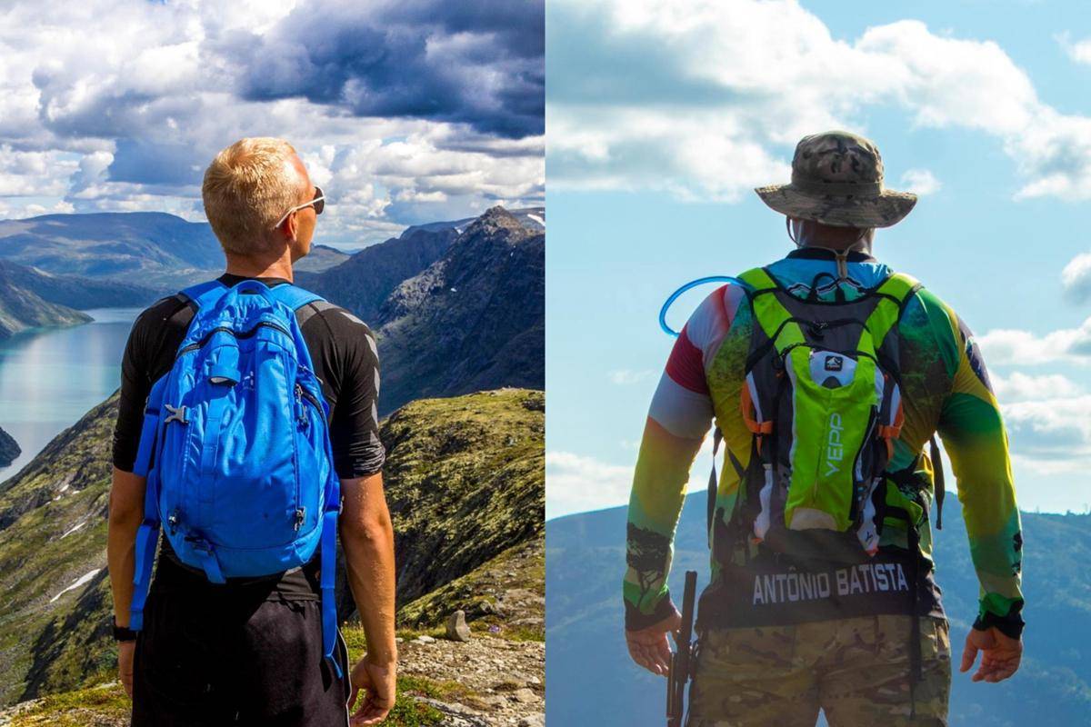 ilustrasi orang menggunakan daypack dan hydropack (pixabay.com/sorbyphoto | pexels.com/felipefotomaker)