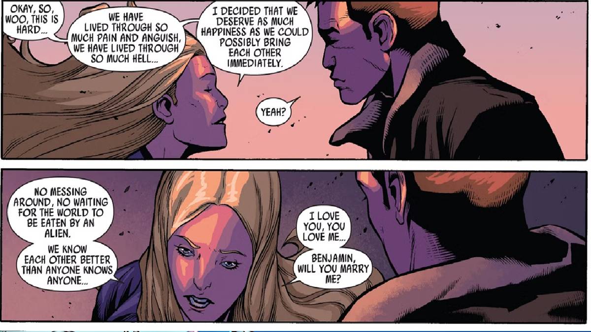 Susan mengajak The Thing (dalam wujud manusia) menikah (dok. Marvel Comics/Ultimates Fantastic Four)