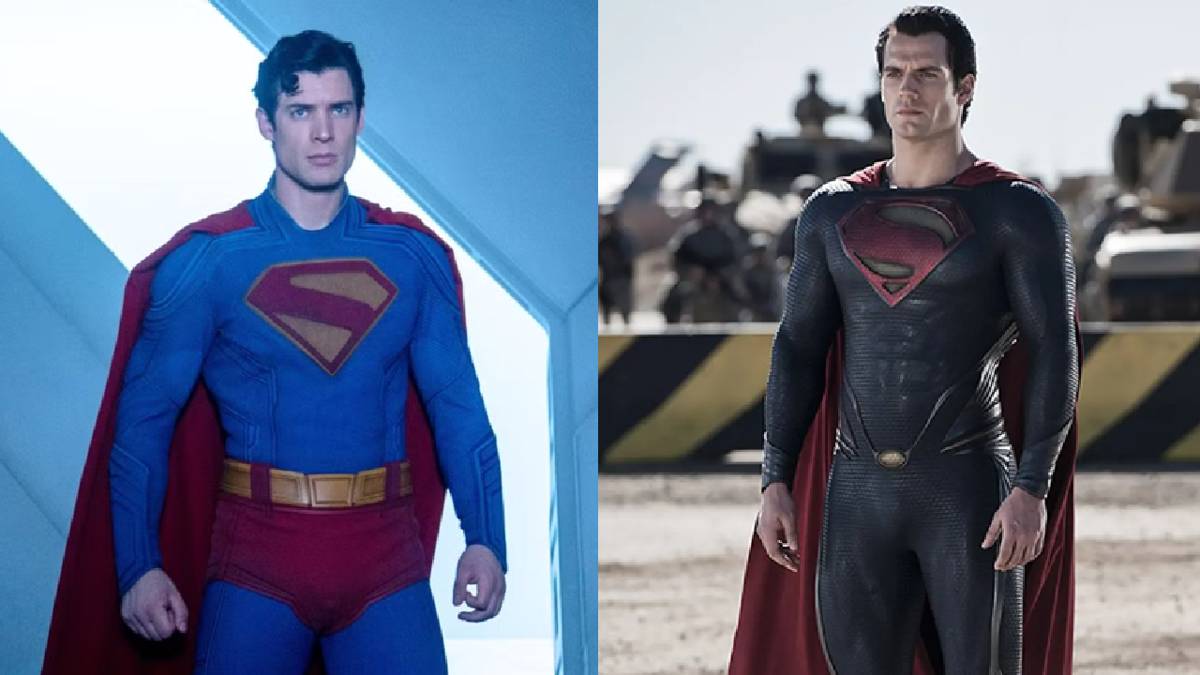 Superman dengan kostum klasik (kiri) dan Superman dengan kostum modern (kanan) (dok. DC Studios/Superman | Man of Steel)