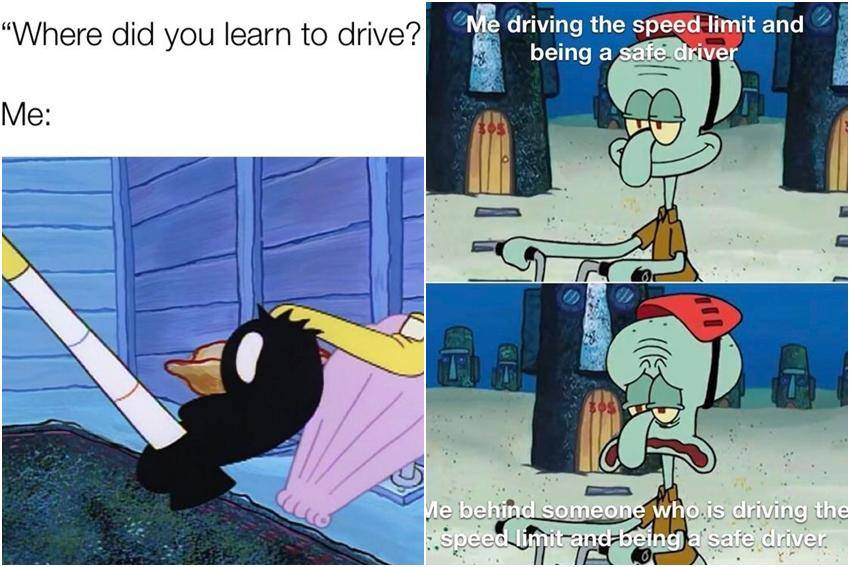 kolase meme SpongeBob tentang mengemudi (reddit.com/user/sirfonz | reddit.com/user/joesoldlegs)