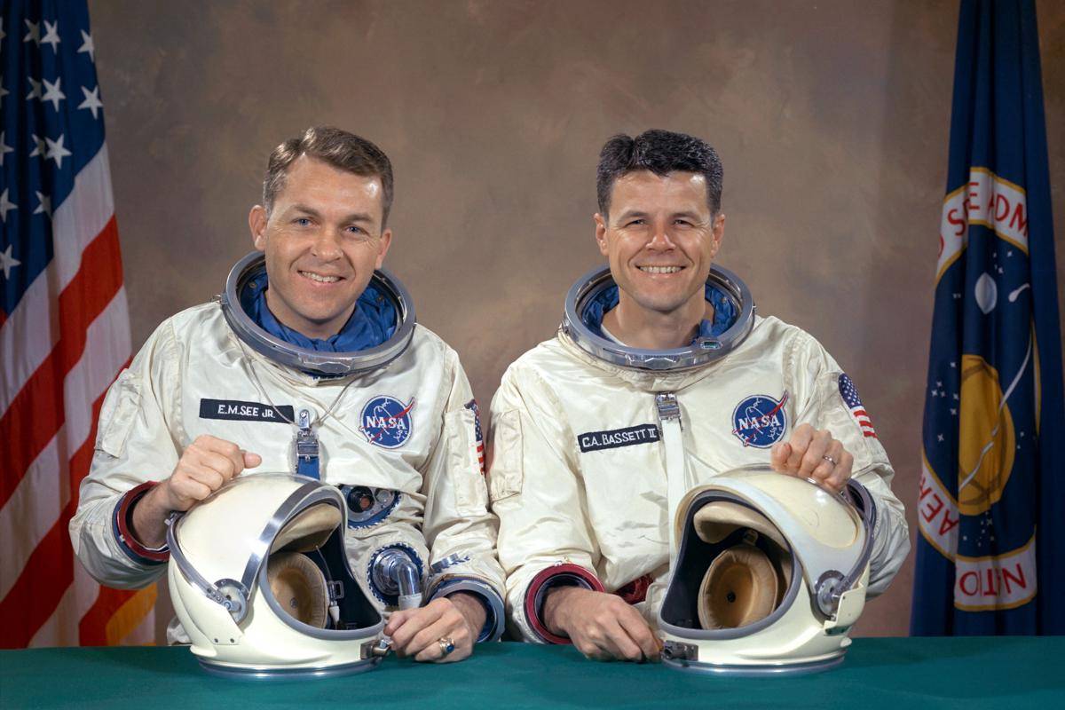 potret kru Gemini-9, astronaut Charles A. Bassett II (kiri), dan Elliot M. See Jr (commons.wikimedia.org/NASA Johnson Space Center)