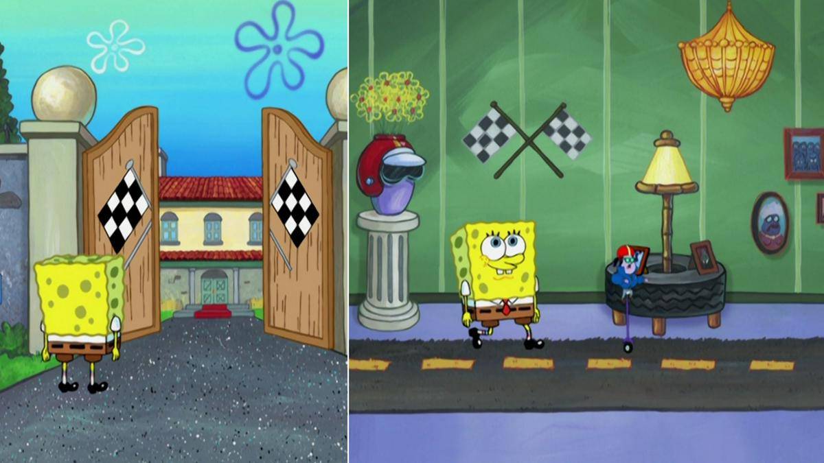 rumah Tony Fast Jr. yang penuh ornamen bertema pembalap (dok. Nickelodeon/SpongeBob SquarePants)