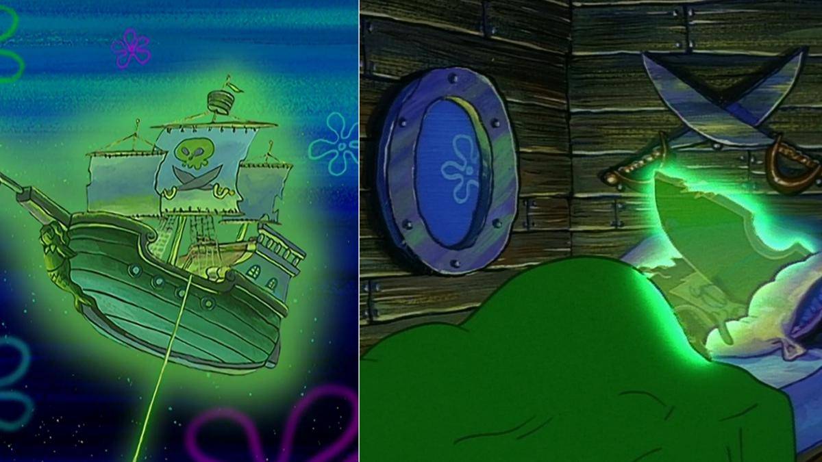 kapal Flying Dutchman yang dapat berlayar sekaligus jadi tempat beristirahat (dok. Nickelodeon/SpongeBob SquarePants)