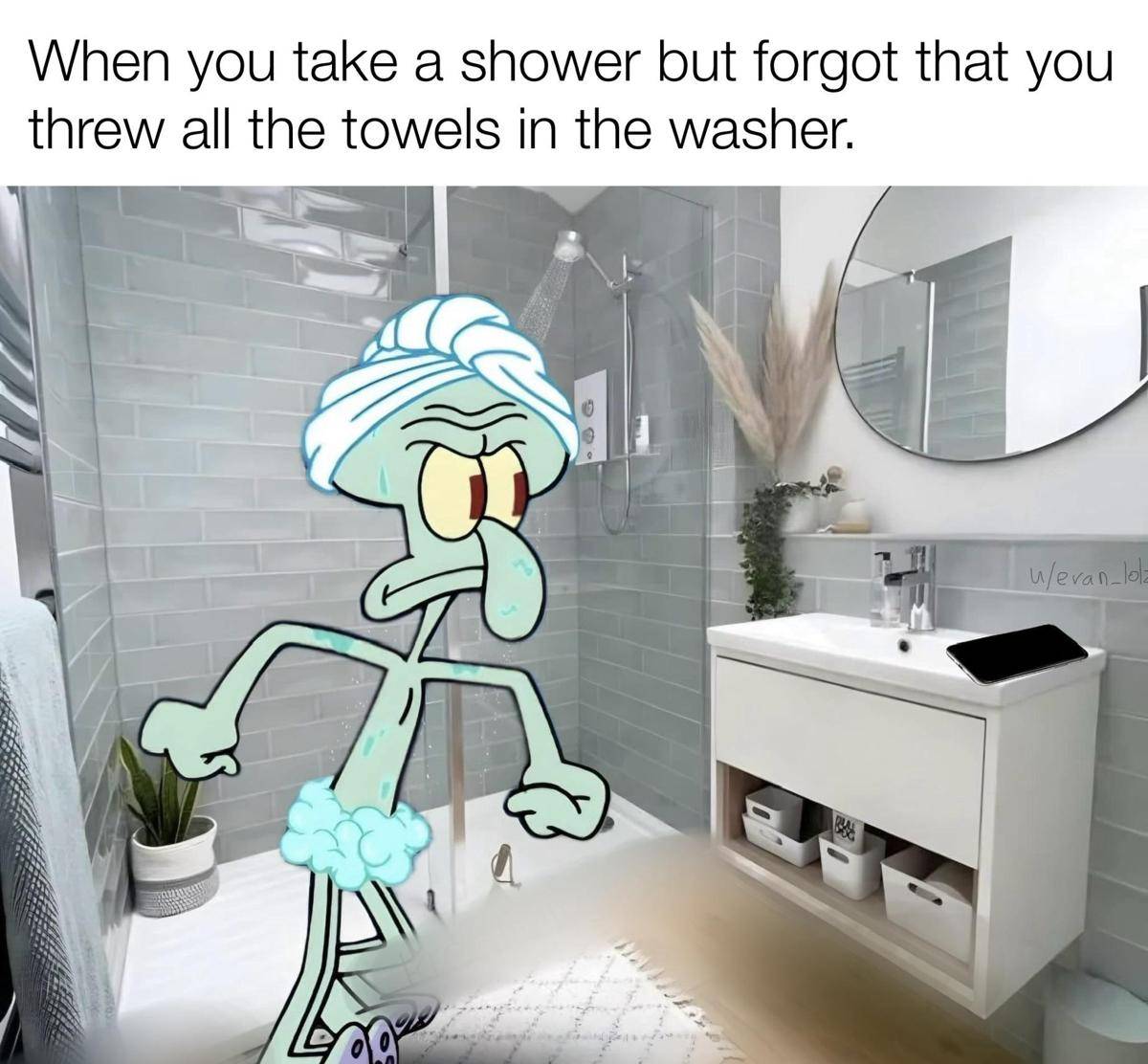 meme kocak SpongeBob tentang mandi