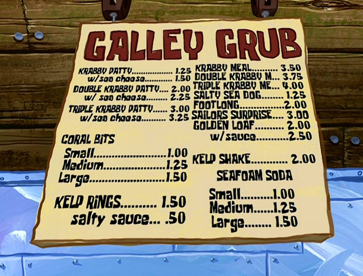daftar harga menu di Krusty Krab (dok. Nickelodeon/SpongeBob SquarePants)