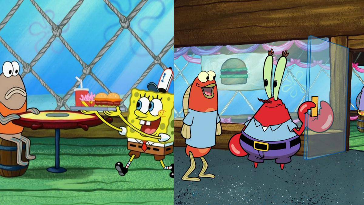 SpongeBob dan Tuan Krabs saat melayani pelanggan (dok. Nickelodeon/SpongeBob SquarePants)
