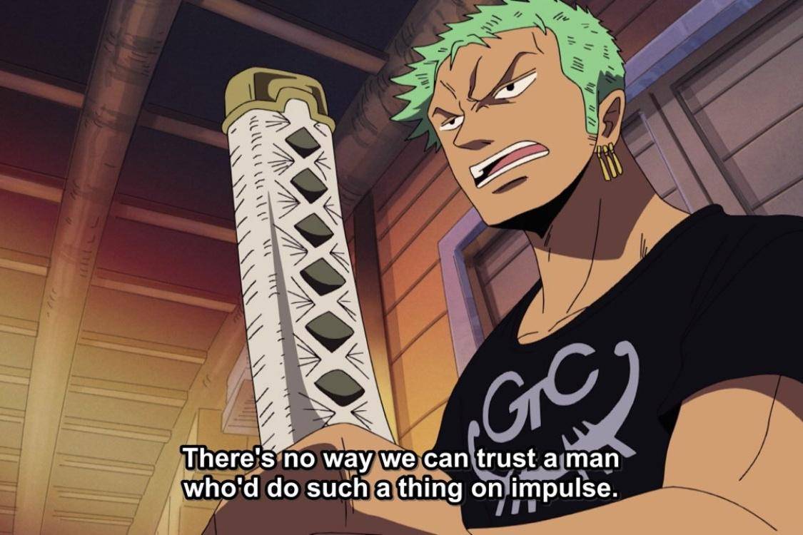 Zoro menolak Usopp kembali sebelum meminta maaf.