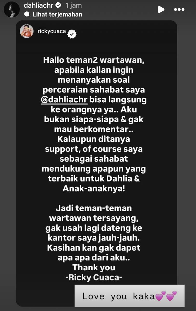 tangkapan layar Story Instagram Dahlia Poland