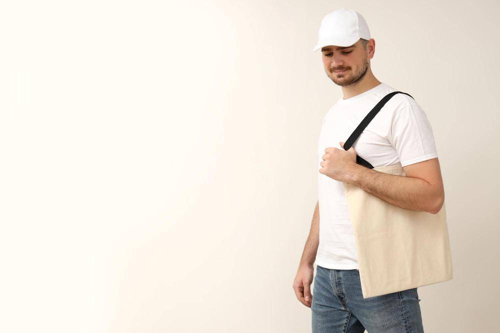 ilustrasi seorang pria menenteng totebag (freepik.com/atlascompany)