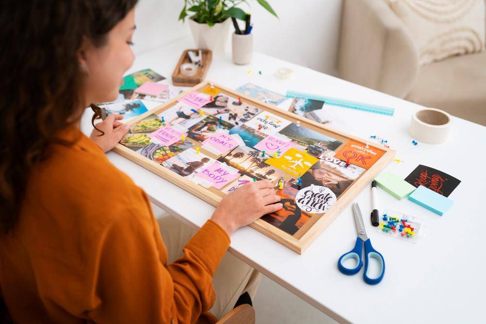 ilustrasi perempuan membuat mood board