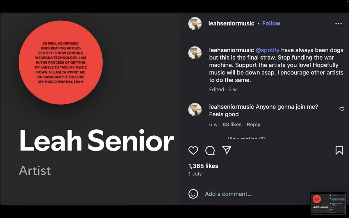 Leah Senior menarik musiknya dari Spotify