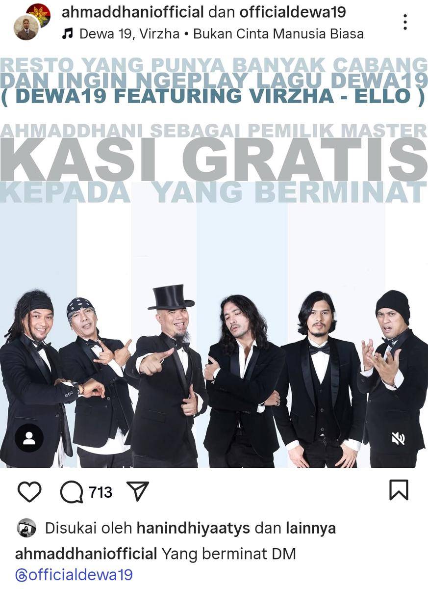 Ahmad Dhani perbolehkan lagu mereka diputar di kafe secara gratis