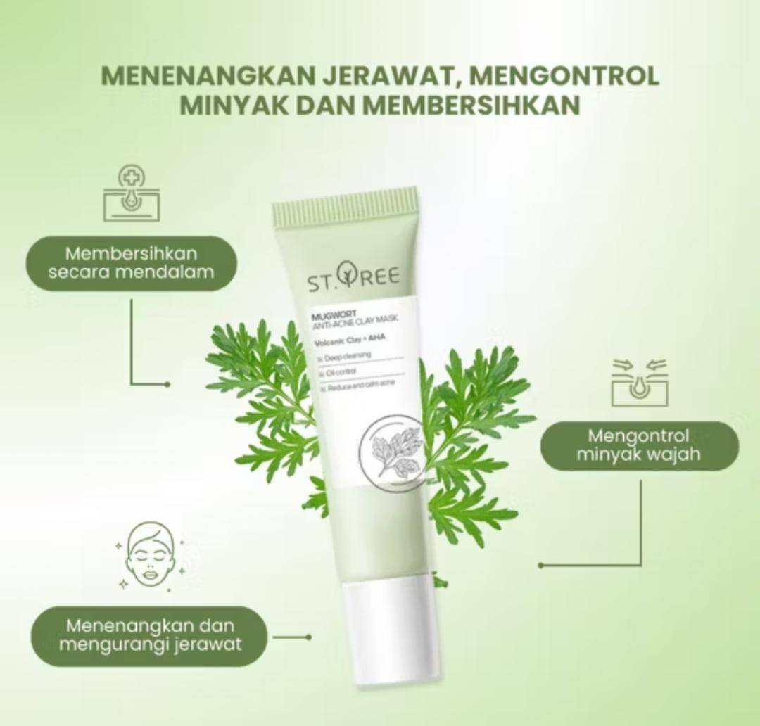 ST.TREE Mugwort Anti Acne Clay Mask (shopee.co.id/ST.TREE Official Store)