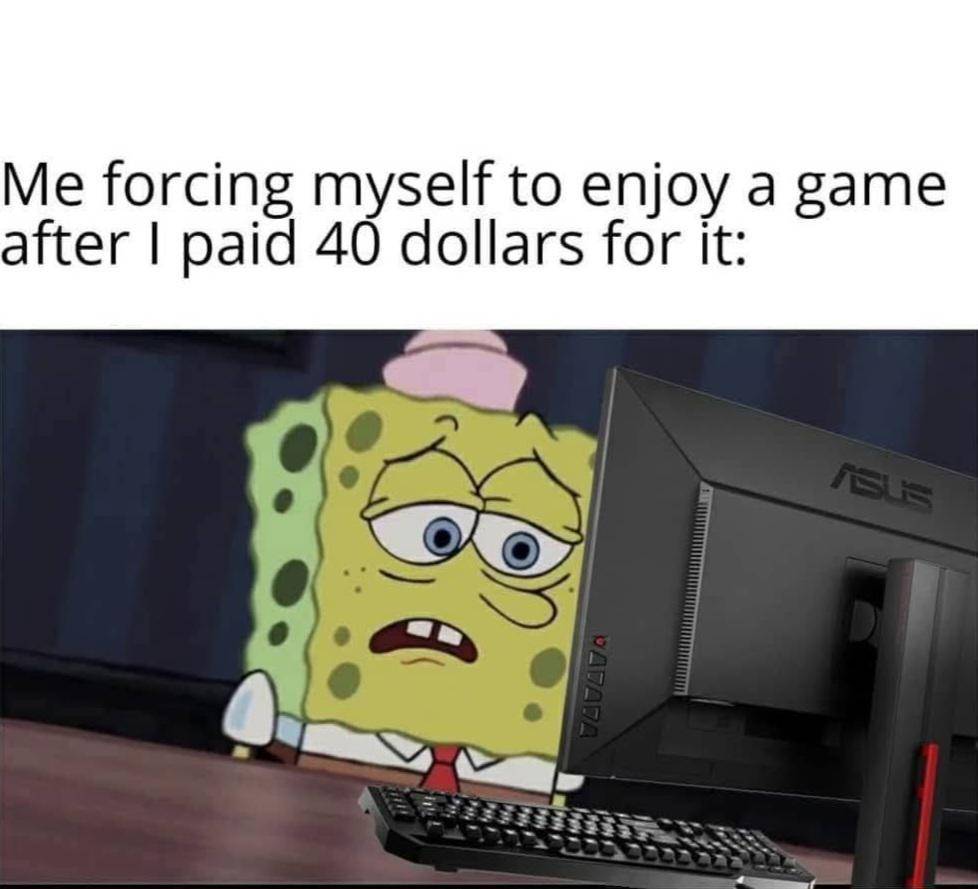 meme SpongeBob tentang bermain game 