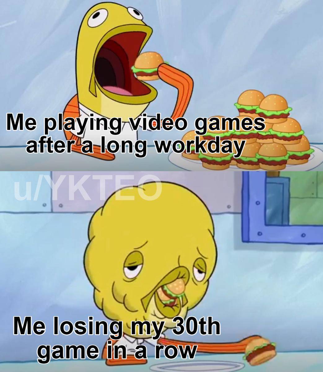 meme SpongeBob tentang bermain game 