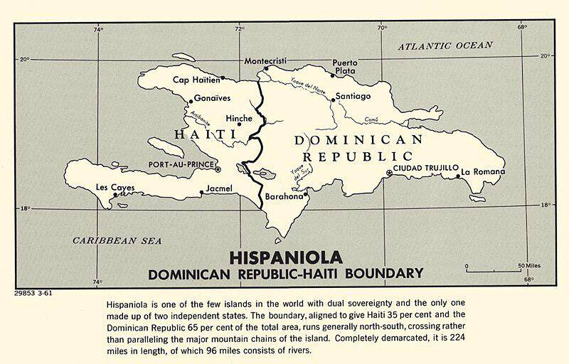 potret peta pembagian wilayah pada pulau Hispaniola (Commons.wikimedia.org/US Department of State)