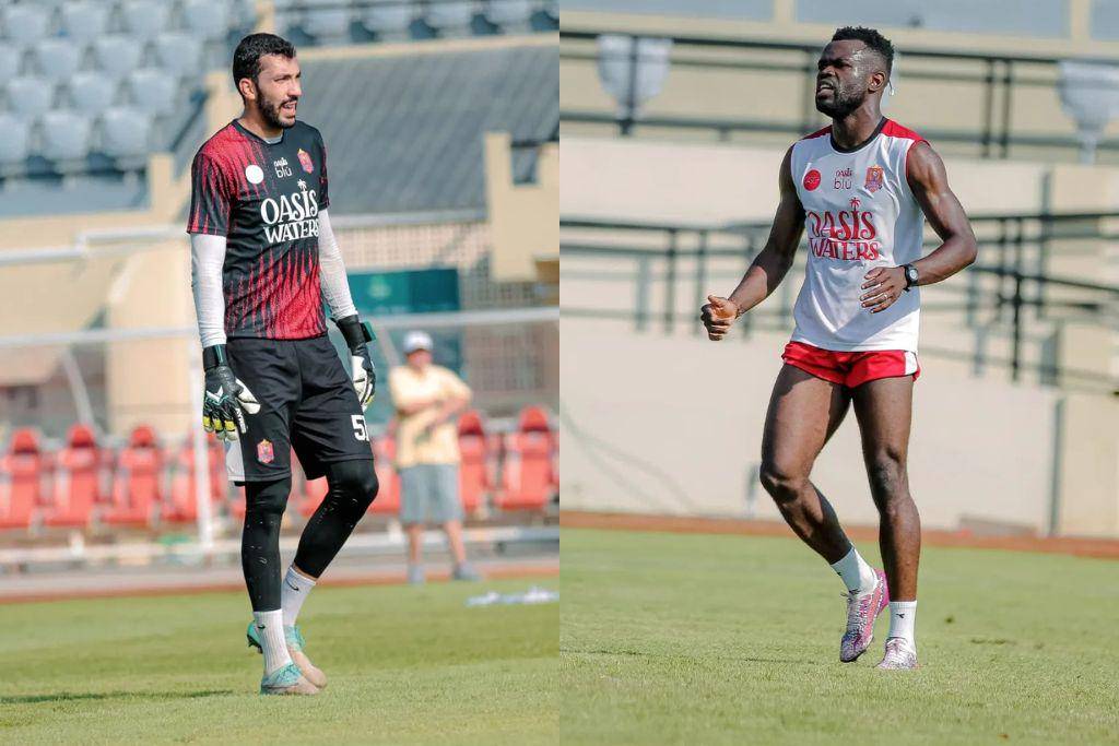 Para pemain baru Persijap Jepara, Rodrigo Moura (kiri) dan Sudi Abdallah (kanan), dalam sesi latihan di Stadion Gelora Bumi Kartini Jepara pada 18 Juli 2025. (Instagram.com/persijap_jepara)