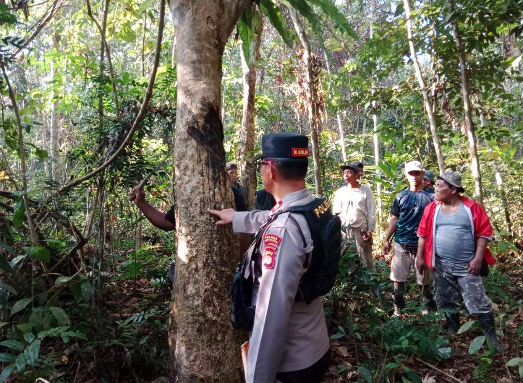 Tim gabungan BKSDA Sumsel bersama kepolisian dan perangkat desa saat mencari jejak beruang. (Dok. Istimewa)