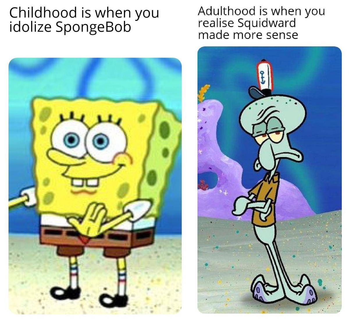 meme SpongeBob tentang tumbuh dewasa 