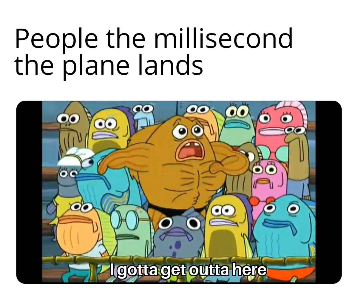 meme SpongeBob tentang naik pesawat 