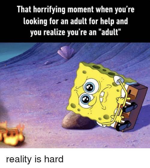 meme SpongeBob tentang tumbuh dewasa 