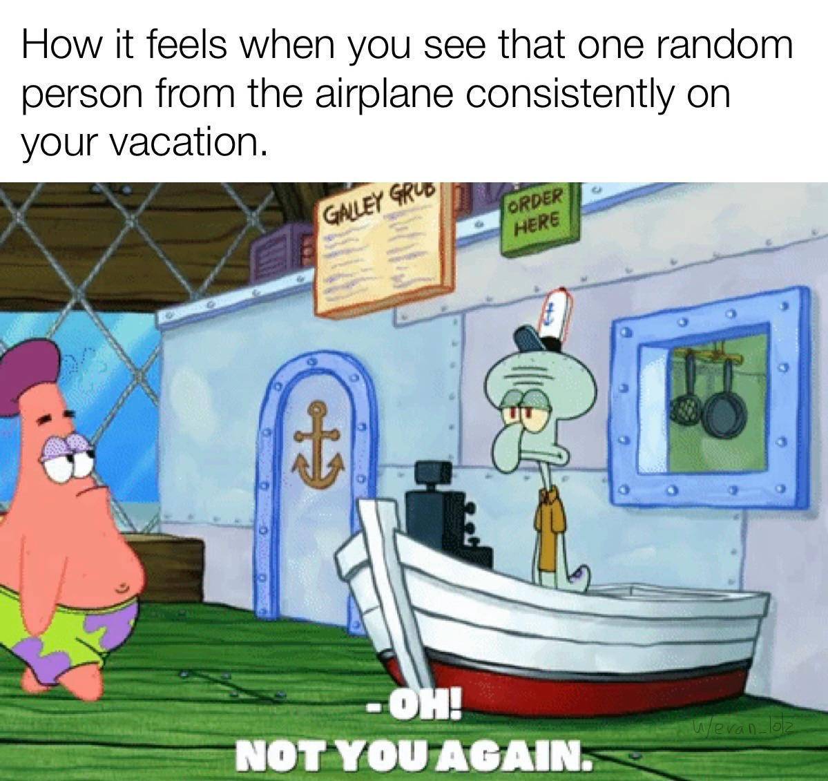 meme SpongeBob tentang naik pesawat 
