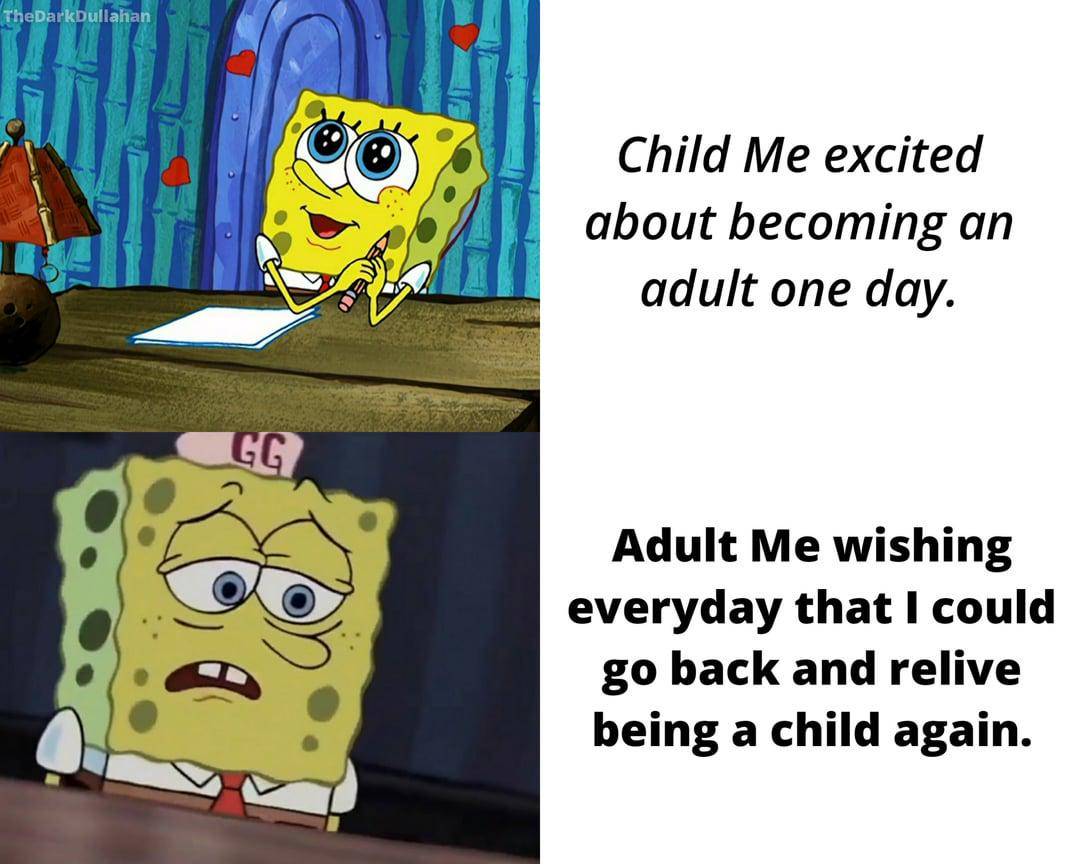 meme SpongeBob tentang tumbuh dewasa 