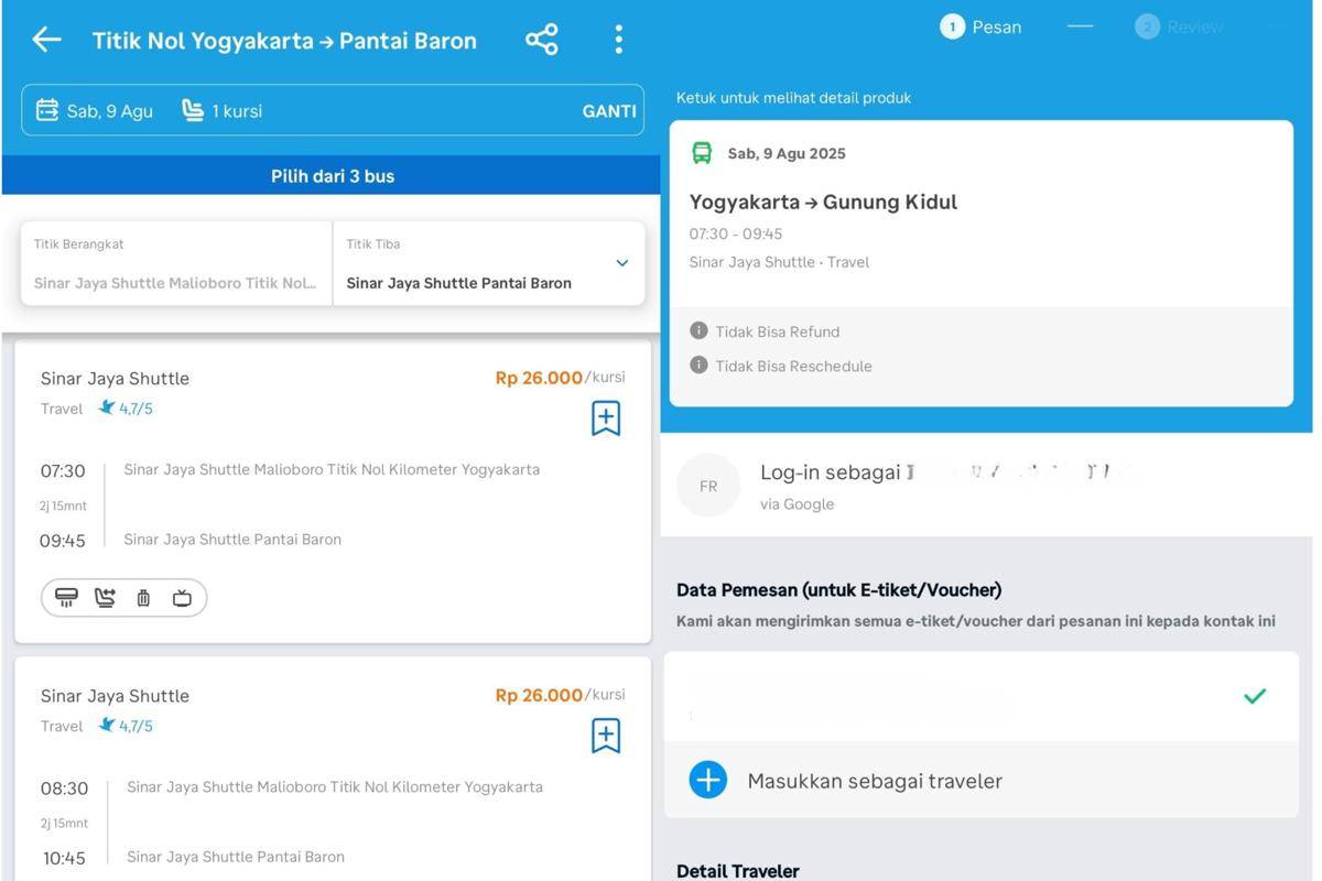 cara pesan tiket Angkutan KSPN via Traveloka (dok. pribadi/Fatma Roisatin N.)