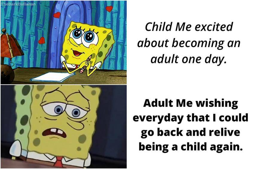 meme SpongeBob tentang tumbuh dewasa 