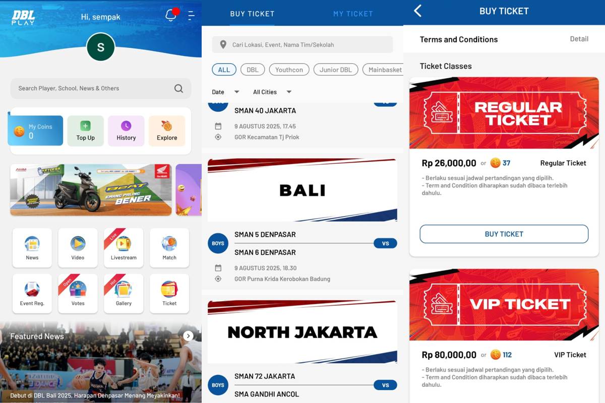 Cara beli tiket DBL Jakarta 2025 di aplikasi DBL Play