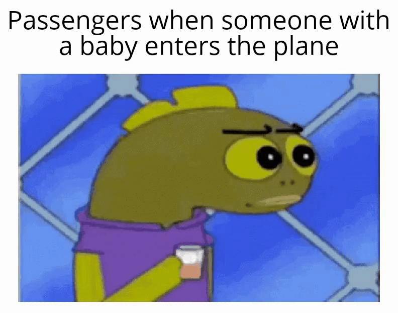 meme SpongeBob tentang naik pesawat 