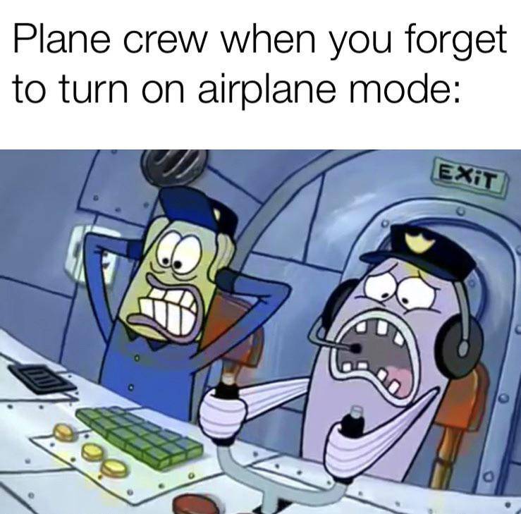 meme SpongeBob tentang naik pesawat 