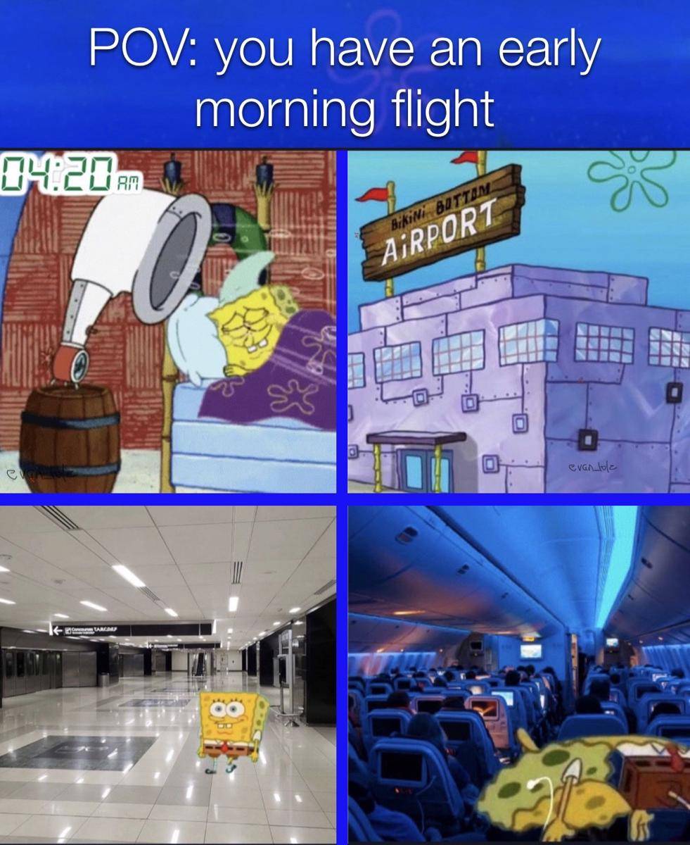 meme SpongeBob tentang naik pesawat 